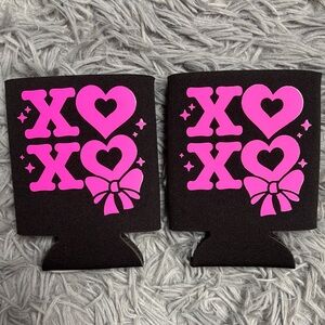 Handmade Black Coozies with Pink XO Heart Design